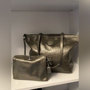 Coach Green Tote Bag with matching wristlet